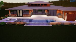 rendering of pool behind house